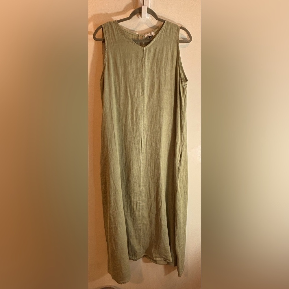 GLORA Sz M 100% Linen Sheath Dress A-Line Seam Pockets Made in Italy Unlined